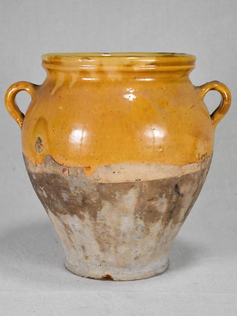 Antique French confit pot with yellow glaze 10¼"