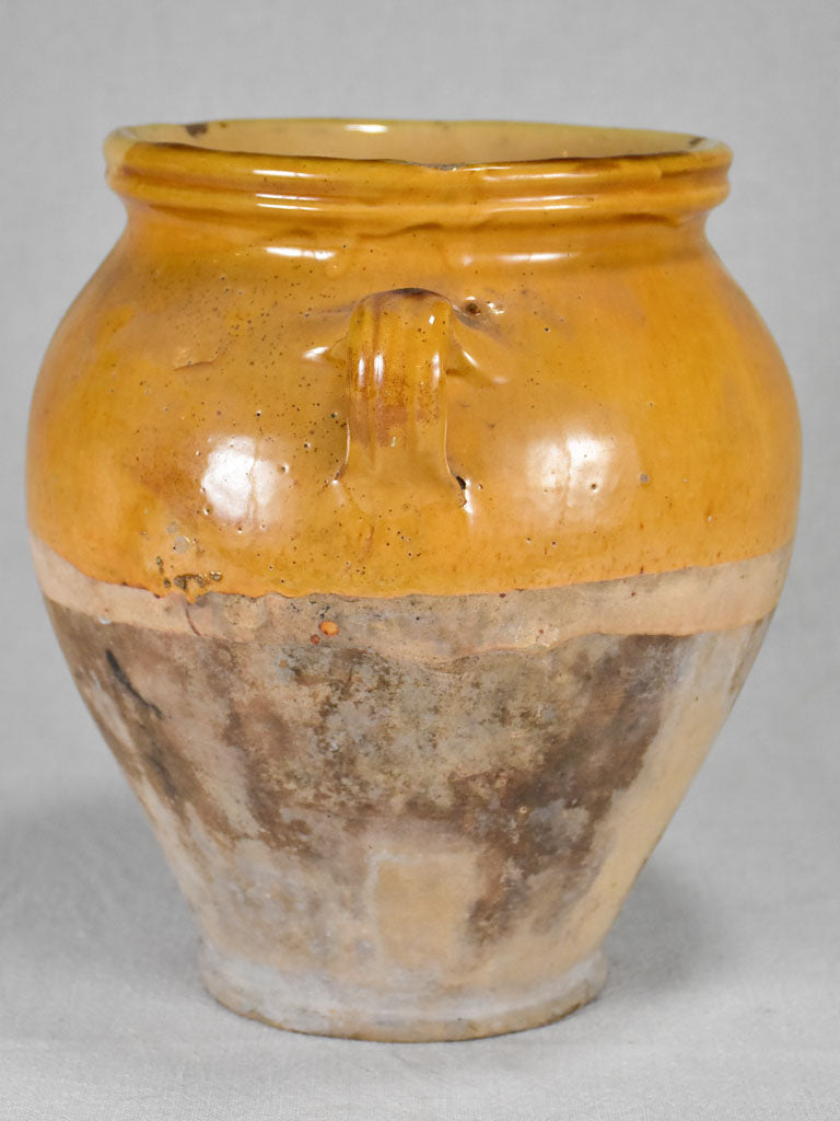 Antique French confit pot with yellow glaze 10¼"