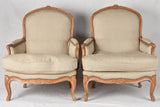 Large pair of 19th century Bergere armchairs with new linen uphostery