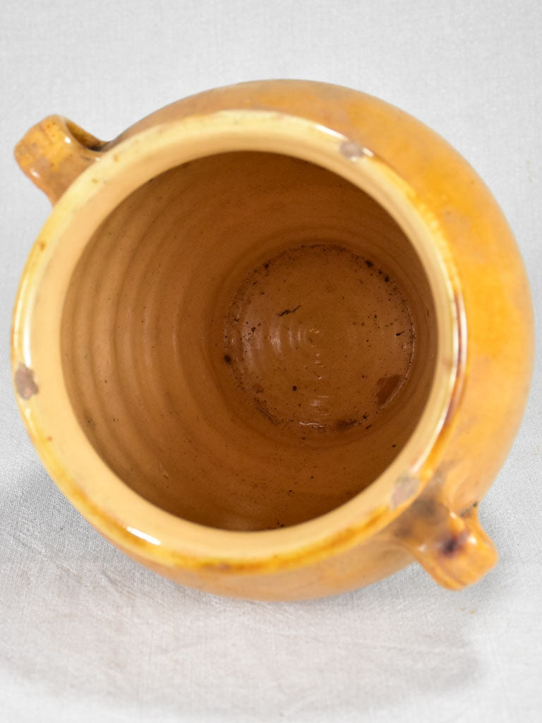 Antique French confit pot with yellow glaze 10¼"