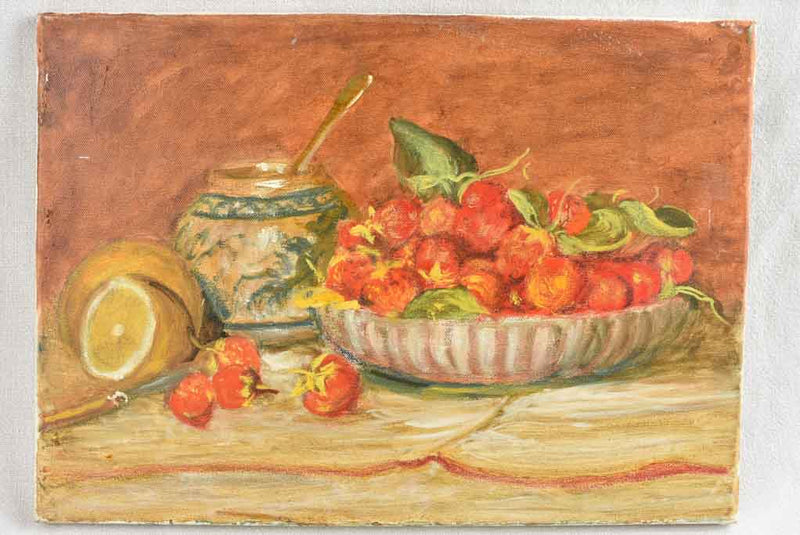 Vintage still life painting w/ strawberries - Signed C. Goot - 13" x 18"