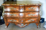 Antique Louis XV style commode with marquetry and marble top