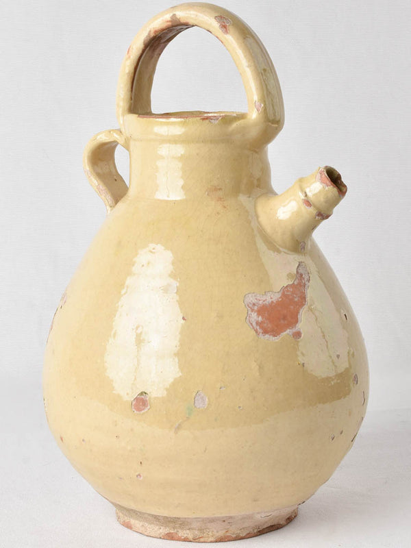 Large antique French ewer w/ pale yellow glaze 14½"