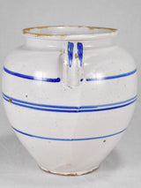 Antique French confit pot from Sète - white with blue stripes 9½"