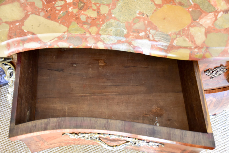 Antique Louis XV style commode with marquetry and marble top