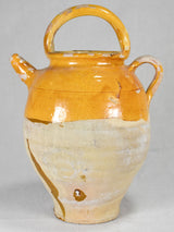 Large antique French pitcher / gargoulette with yellow glaze 16¼"