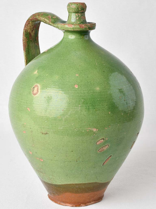 Large green pitcher w/ little spout on top 14½"