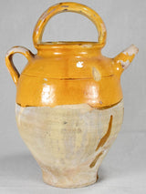 Large antique French pitcher / gargoulette with yellow glaze 16¼"