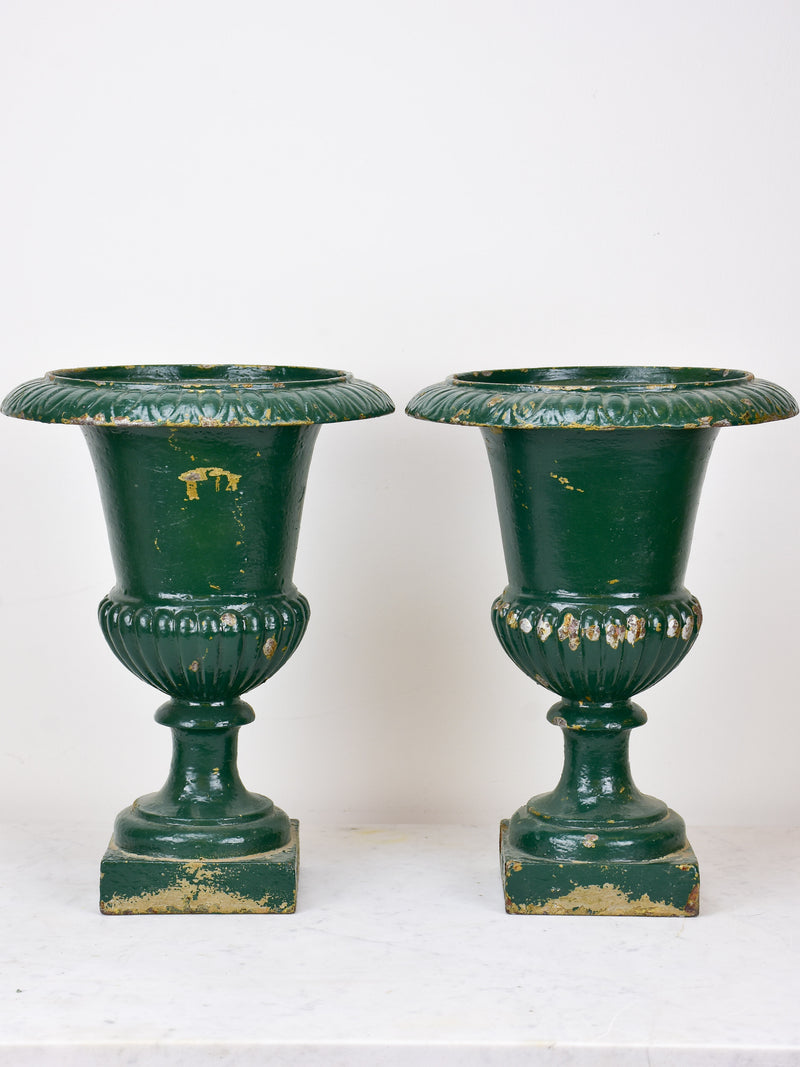 Pair of antique French Medici urns - green