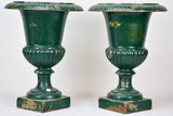 Pair of antique French Medici urns - green