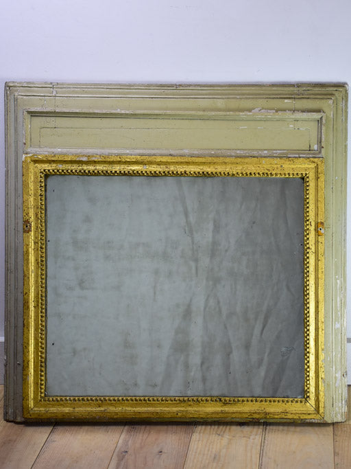 Antique French trumeau mirror with sage and gilt frame 26¾" x 27¼"
