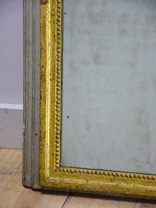 Antique French trumeau mirror with sage and gilt frame 26¾" x 27¼"