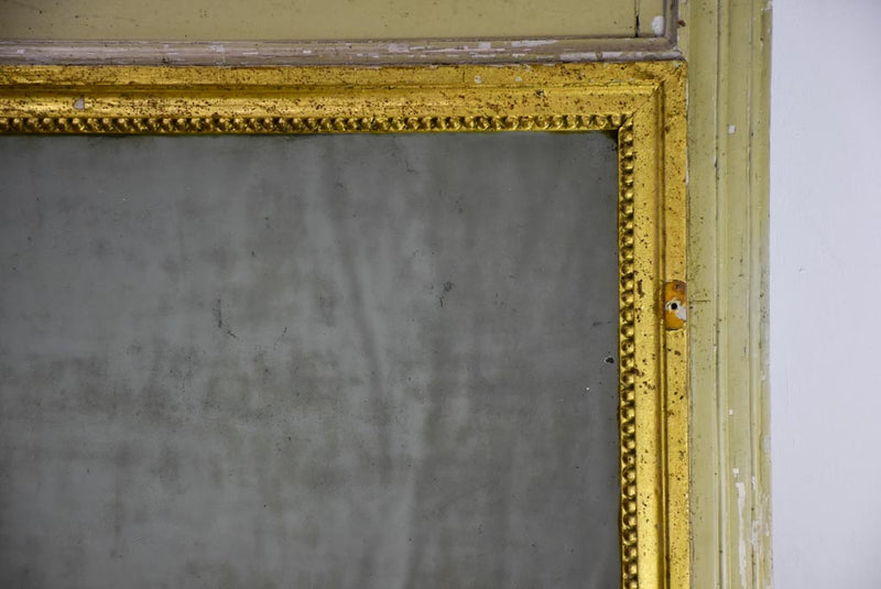Antique French trumeau mirror with sage and gilt frame 26¾" x 27¼"