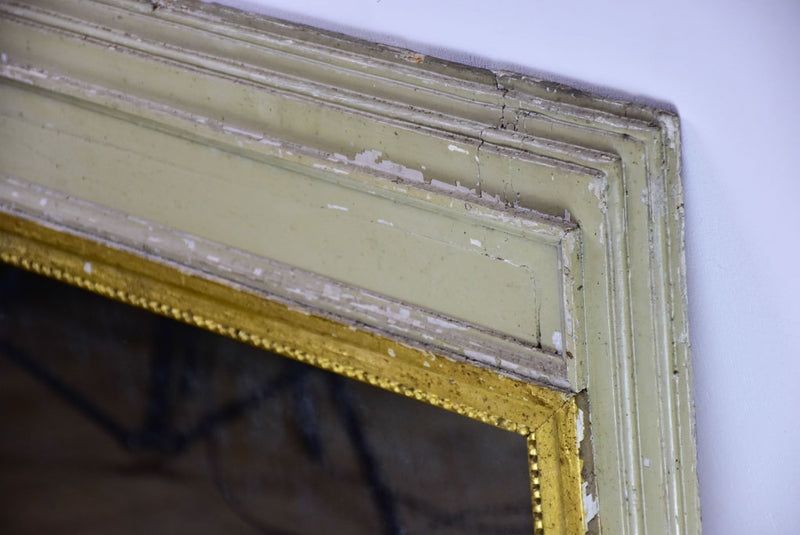 Antique French trumeau mirror with sage and gilt frame 26¾" x 27¼"