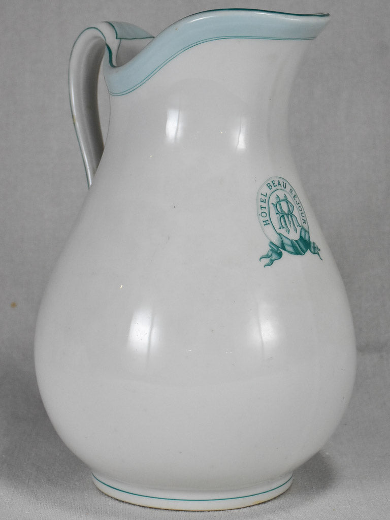 Very large earthenware pitcher labelled "Hotel Beau Sejour" Monaco