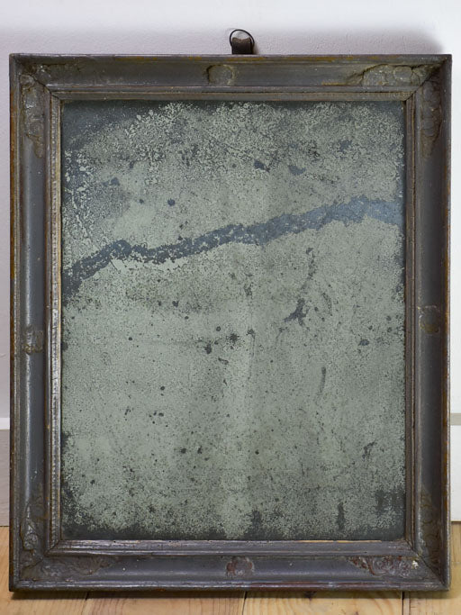 Early 18th Century French mirror with painted frame and heavily timeworn mirror 15¼" x 18½"