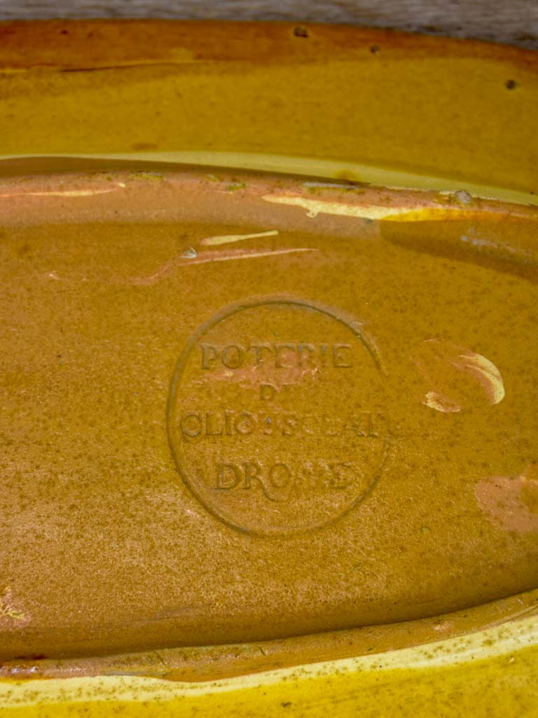 Very large ceramic platter with ochre glaze - Cliousclat Drome 1960's 26"