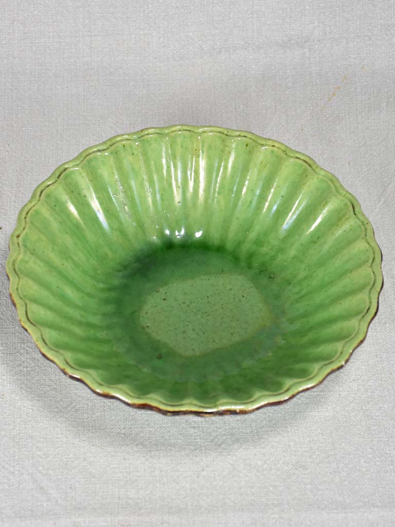 Antique French bowl from Dieulefit with green glaze 9"