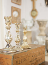 Antique French mercury glass candlestick 9½"