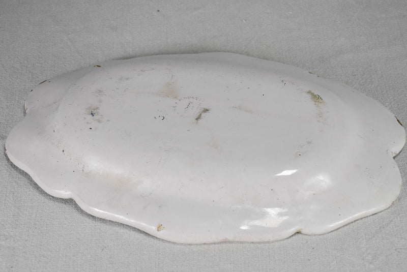 Antique French earthenware platter with scalloped edge 15¾"