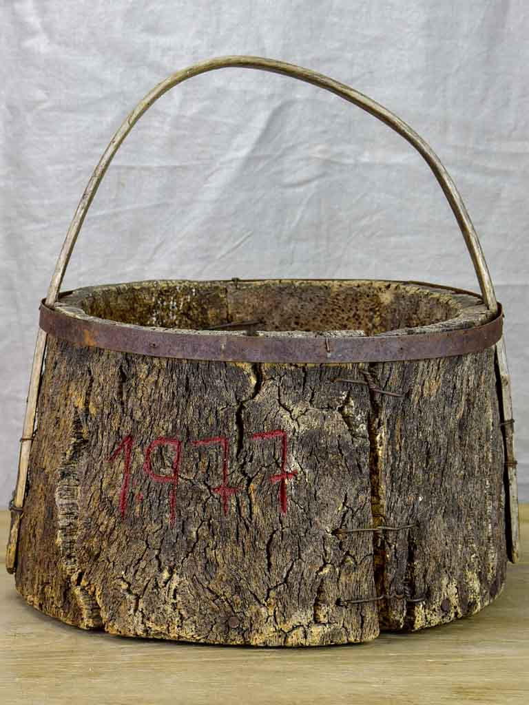 Primitive agricultural harvest basket made from cork (for collecting mushrooms, eggs) 17¾"