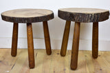 Two vintage French elmwood stools / side tables