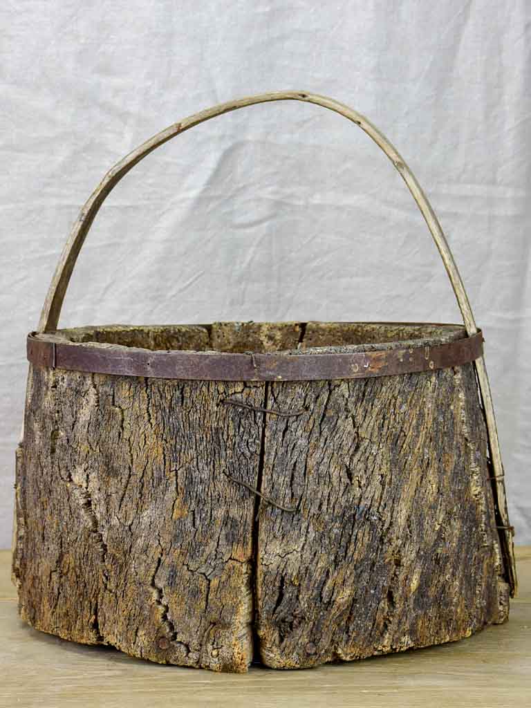 Primitive agricultural harvest basket made from cork (for collecting mushrooms, eggs) 17¾"