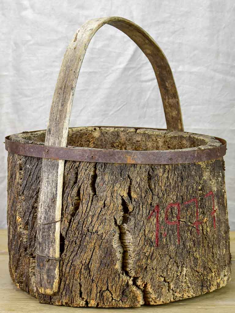 Primitive agricultural harvest basket made from cork (for collecting mushrooms, eggs) 17¾"