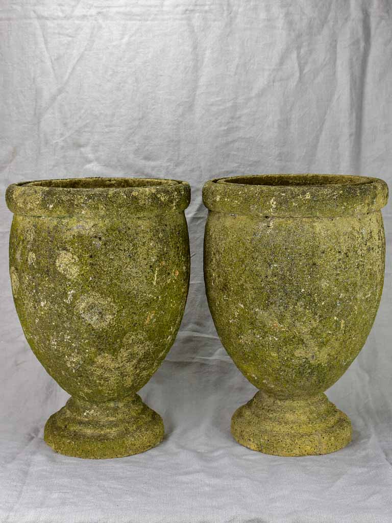 Pair of vintage Italian garden urns - signed, cement 18"