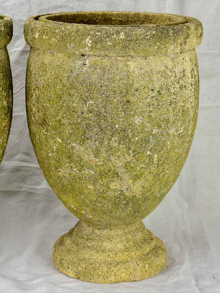 Pair of vintage Italian garden urns - signed, cement 18"