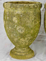 Pair of vintage Italian garden urns - signed, cement 18"