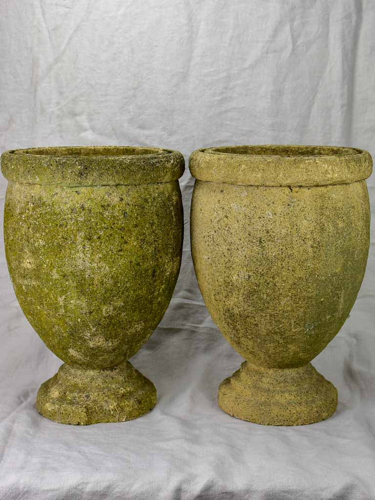Pair of vintage Italian garden urns - signed, cement 18"