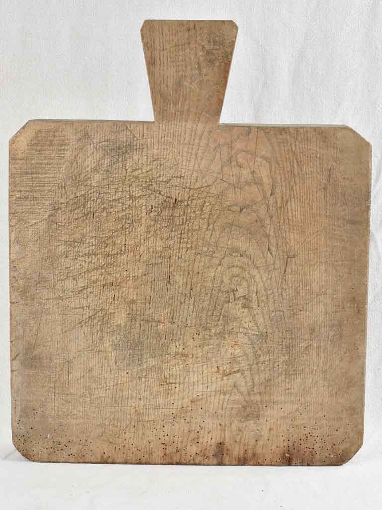 Antique French square cutting board with tapered handle 16½"