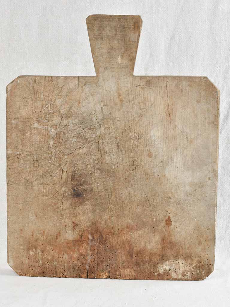 Antique French square cutting board with tapered handle 16½"