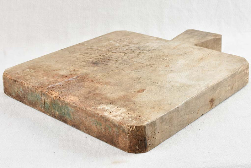 Antique French square cutting board with tapered handle 16½"