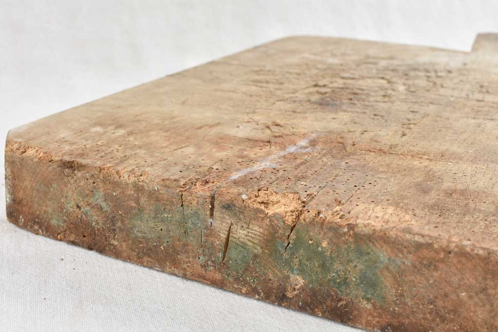 Antique French square cutting board with tapered handle 16½"