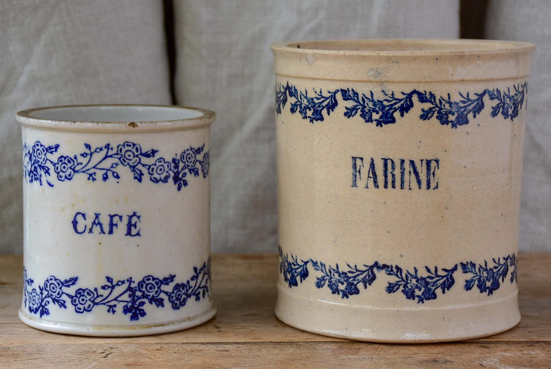 Antique French stoneware pots - flour and coffee