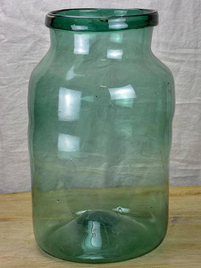Very large antique French preserving jar - blue / green 19¼"