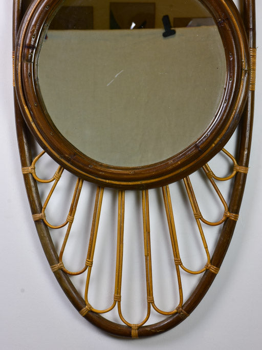 Large vintage French mirror - oval with woven cane frame 43" x 19¾"