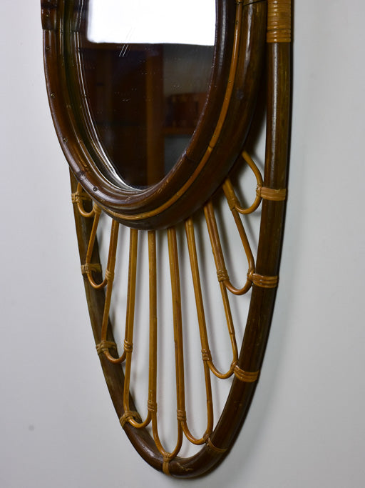 Large vintage French mirror - oval with woven cane frame 43" x 19¾"