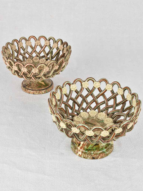 Pair of antique Pichon woven ceramic bowls 7"