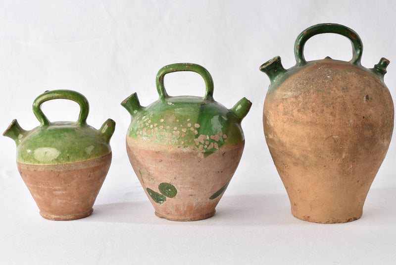 3 gargoulettes w/ green glaze - Beziers 13"