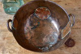 Antique copper praline bowl with iron handles