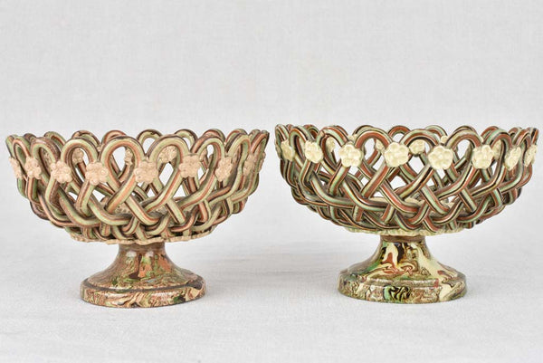 Pair of antique Pichon woven ceramic bowls 7"
