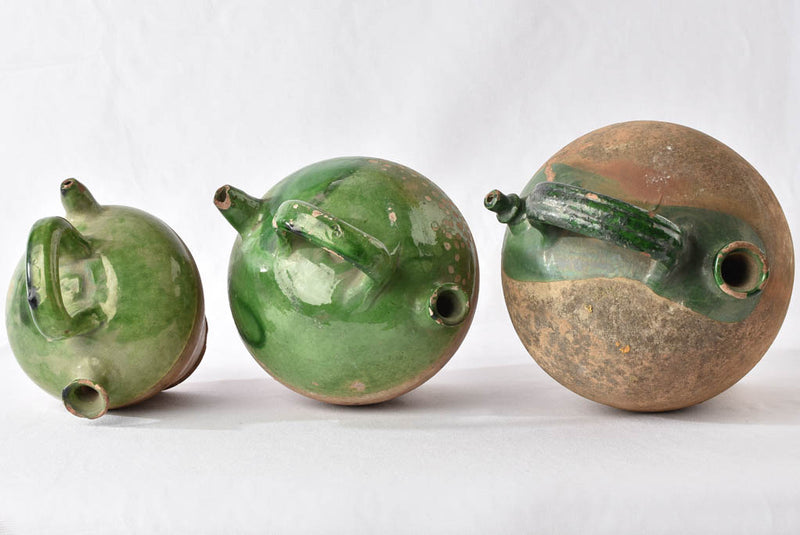 3 gargoulettes w/ green glaze - Beziers 13"