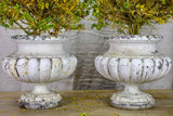 Pair of 19th Century French cast iron garden urns with white patina 13½"