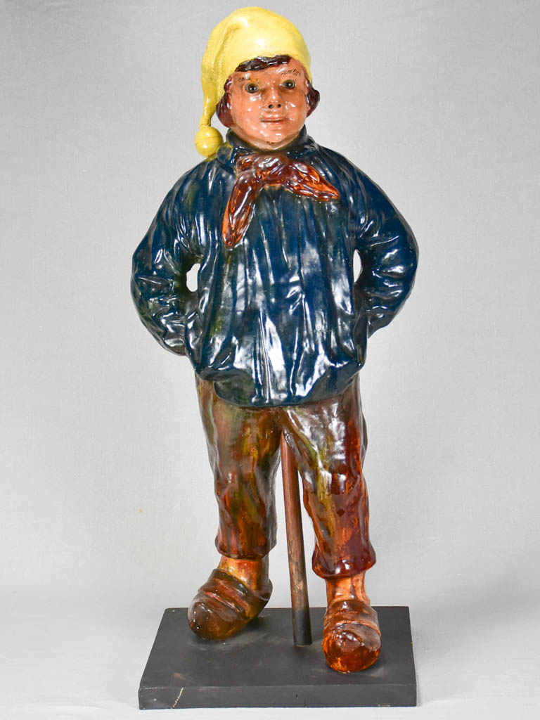 Late-19th-century Norman boy Bavent faience sculpture