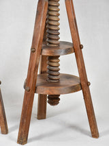 Pair of antique French architect's wooden stools - corkscrew