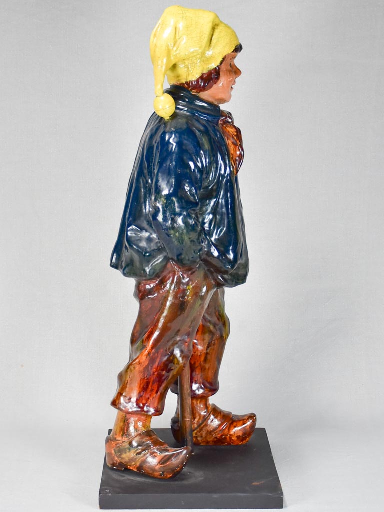 Antique Bavent faience sculpture on wooden base