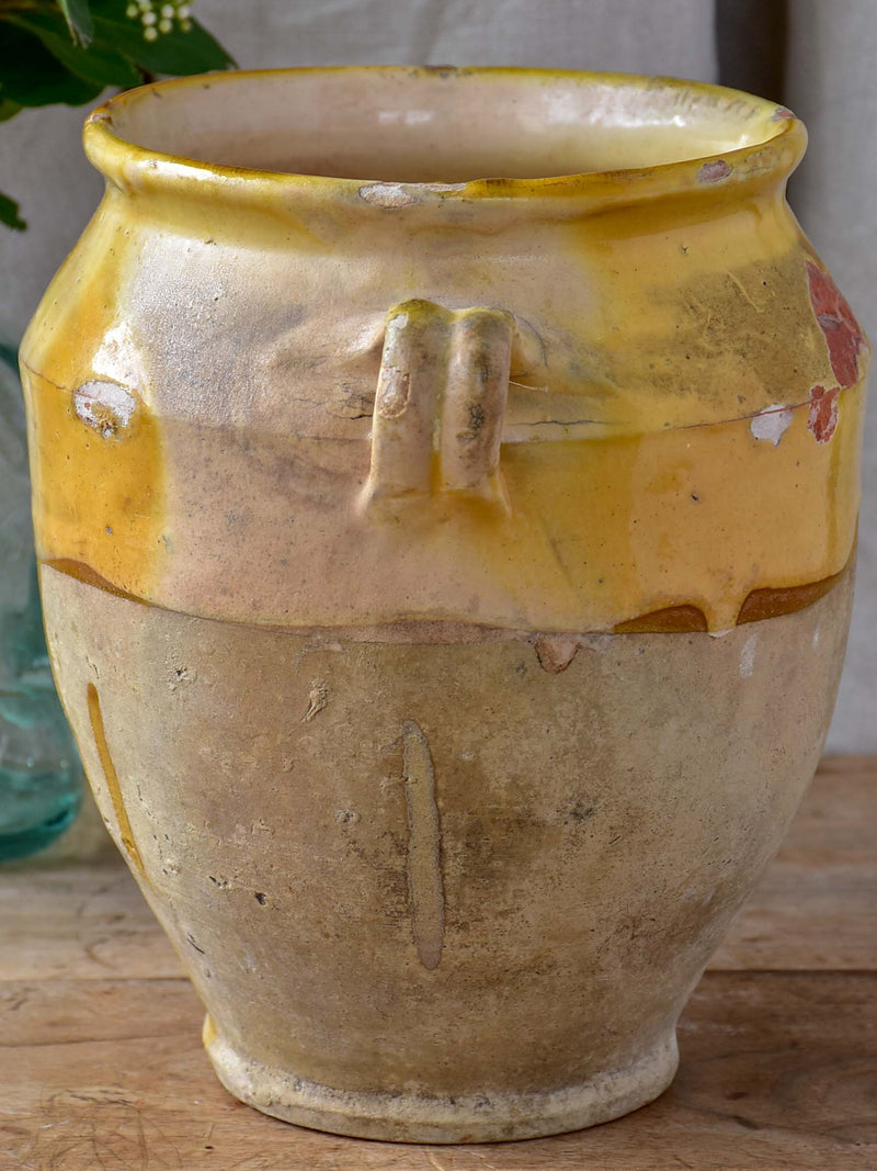 19th century French confit pot with orange glaze 9 ½''